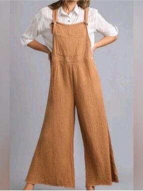 Umgee NWT Women’s L Wide-Leg Jumpsuit Overalls in Light Rust/Orange